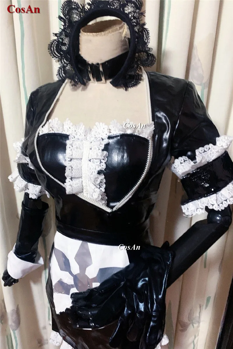 Anime Overload Solutrion Cosplay Costume Lovely Black Leather Maid Outfit Activity Party Role Play Clothing High-End Custom-Make