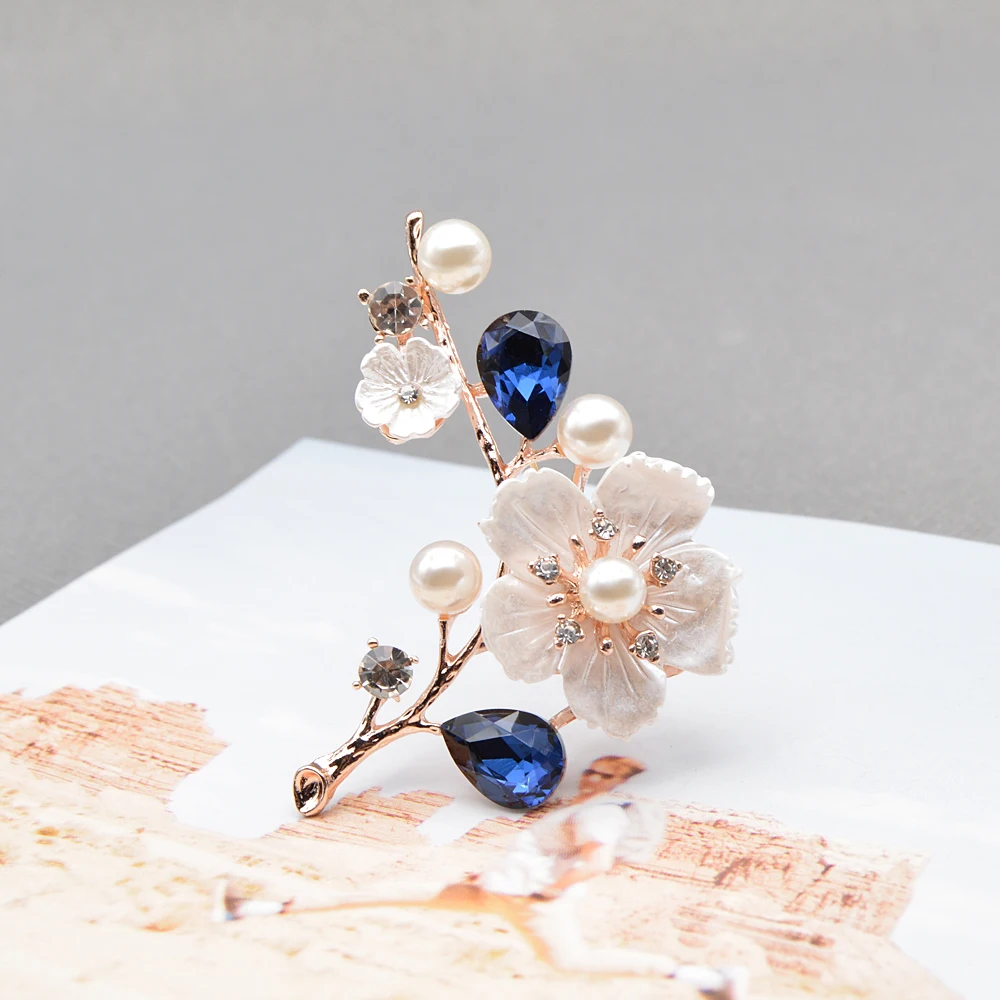 CINDY XIANG Shell And Pearl Flower Brooches For Women Elegant Fashion Pin Red Crystal Brooch Wedding Jewelry High Quality image 5