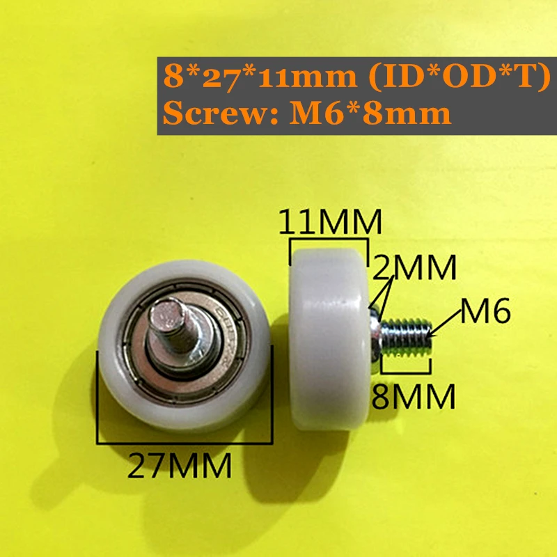 

8x27x11mm POM Bearing With M6x8/12 M8x12 Screw 10Pcs PU Pulley Wheels 696 Ball Bearing Sealed Bearing Used on Door and Window