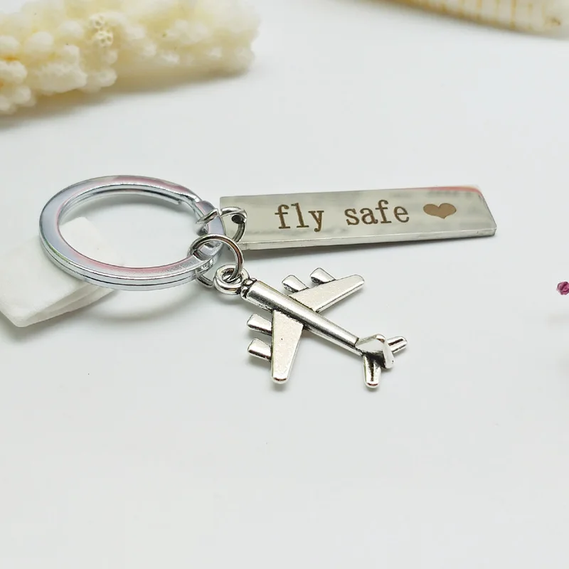 Diy Stainless Steel Keychain Fly safe Couple Gift Aircraft Key Chain bag Accessories car key ring Pendant K2194