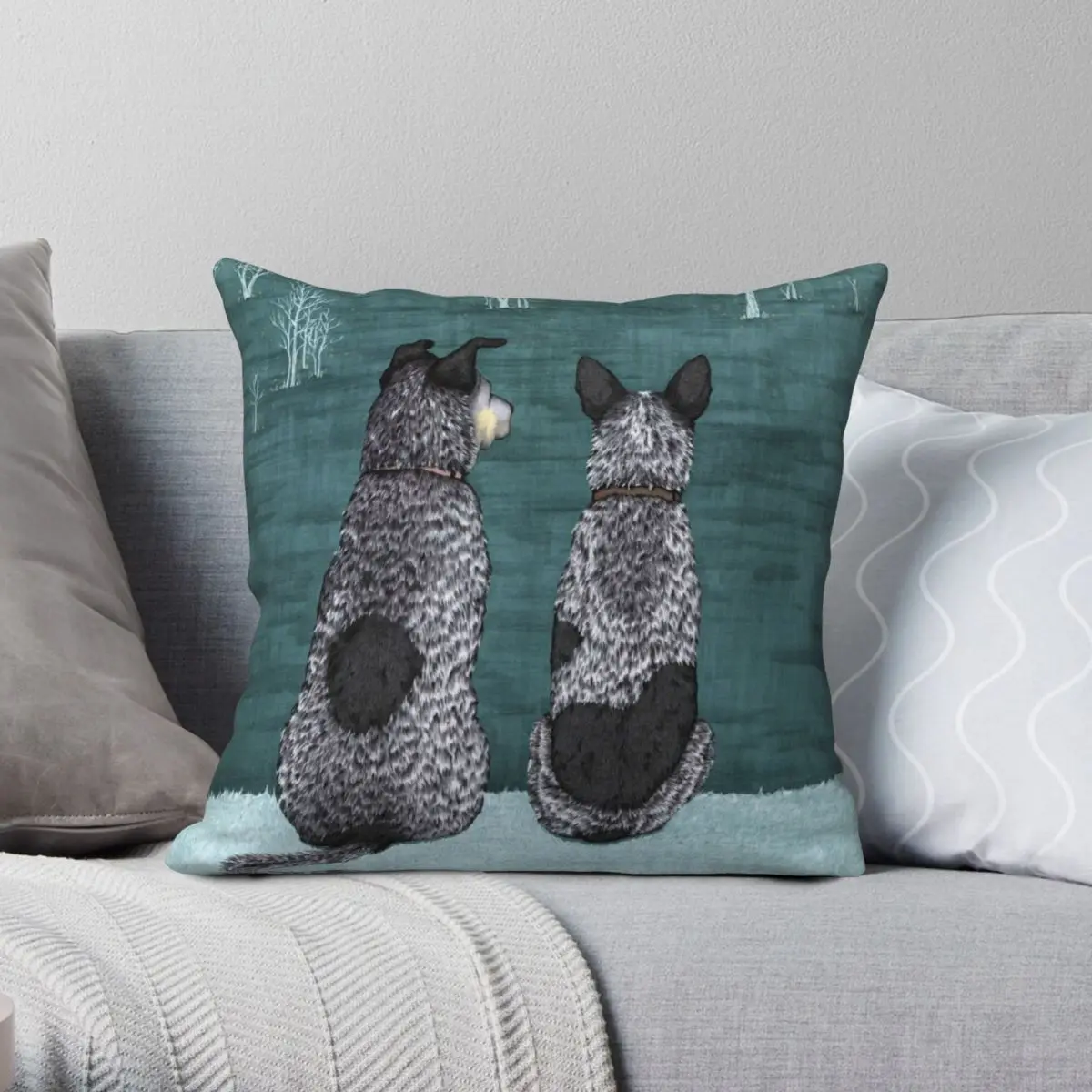 

Australian Cattle Dogs The Lookouts Square Pillowcase Polyester Linen Velvet Creative Zip Decor Home Cushion Cover Wholesale 18"