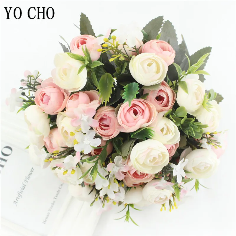 Ramo de novia de rosas de té artificiales, ramo de novia para damas de honor, flores de boda, accesorios de matrimonio