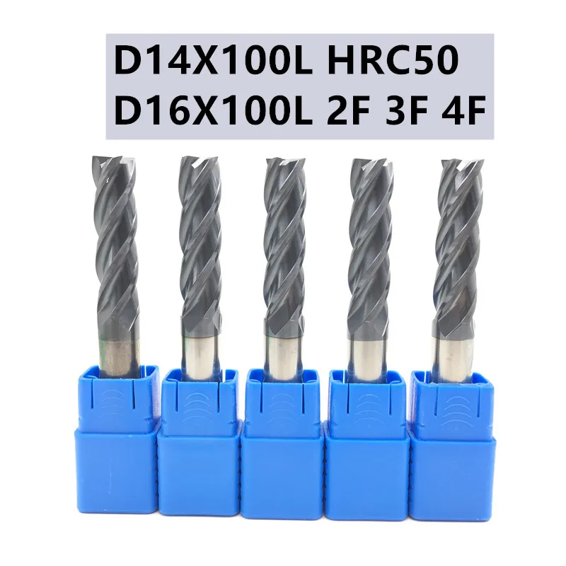 

1PC HRC50 D14 D16 100L 14mm 16mm 2F 3F 4F Carbide Tool CNC Machining Milling Cutter