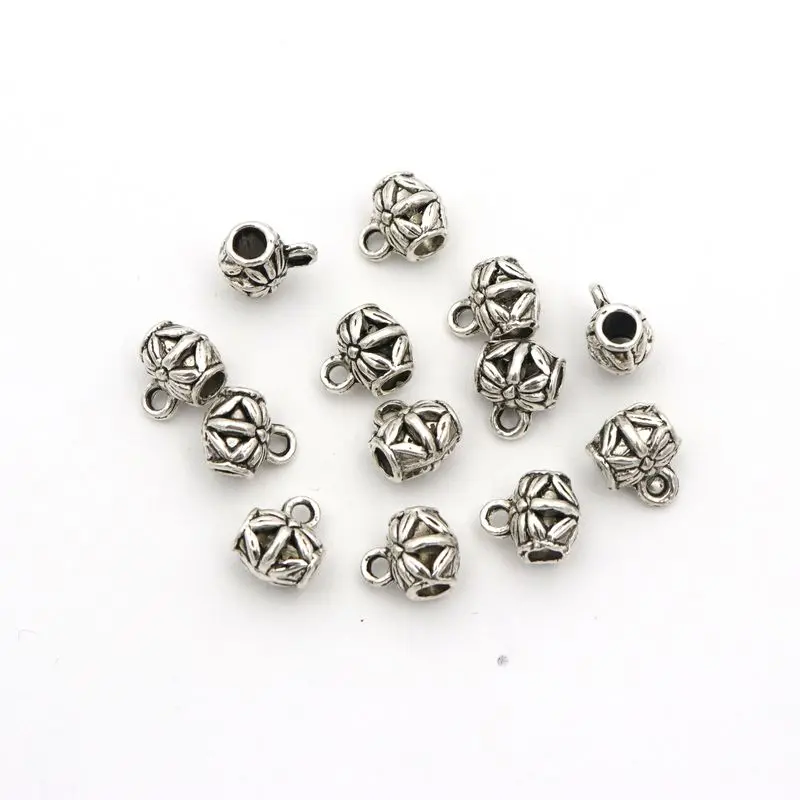 50pcs Tibeten Silver Flower Big Hole European Beads Slide Connector Hook For Jewelry Making Findings Wholesale Accessories