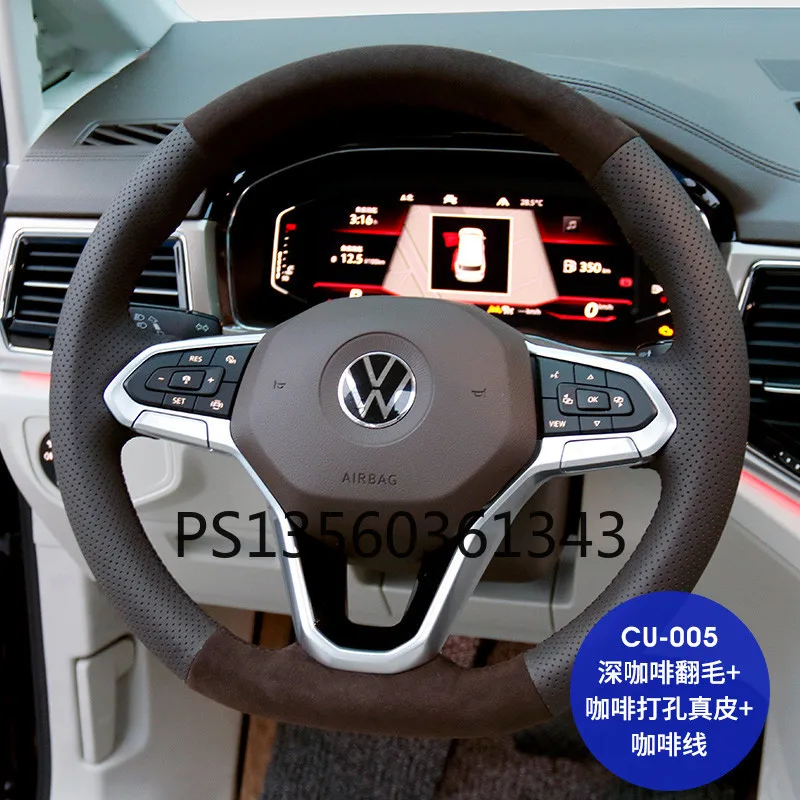 DIY hand-stitched steering wheel cover fit for Volkswagen VW CC Touareg Variant T-Cross Passat Touran suede handle cover