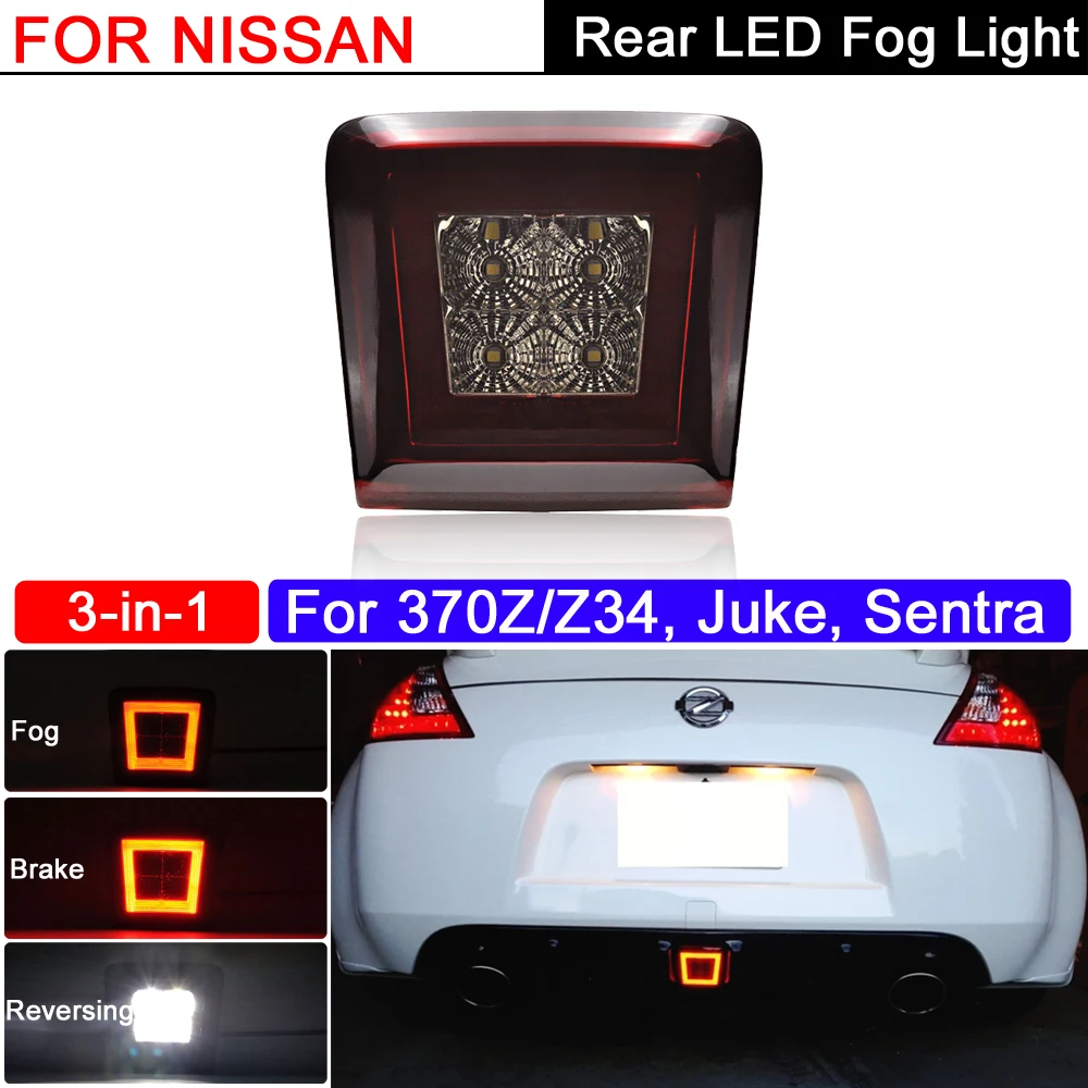 

3-In-1 Dark Red Lens LED Rear Tail Fog Lamp With Rear Brake Lights And Reversing Light For Nissan 370Z/Z34 Juke Sentra