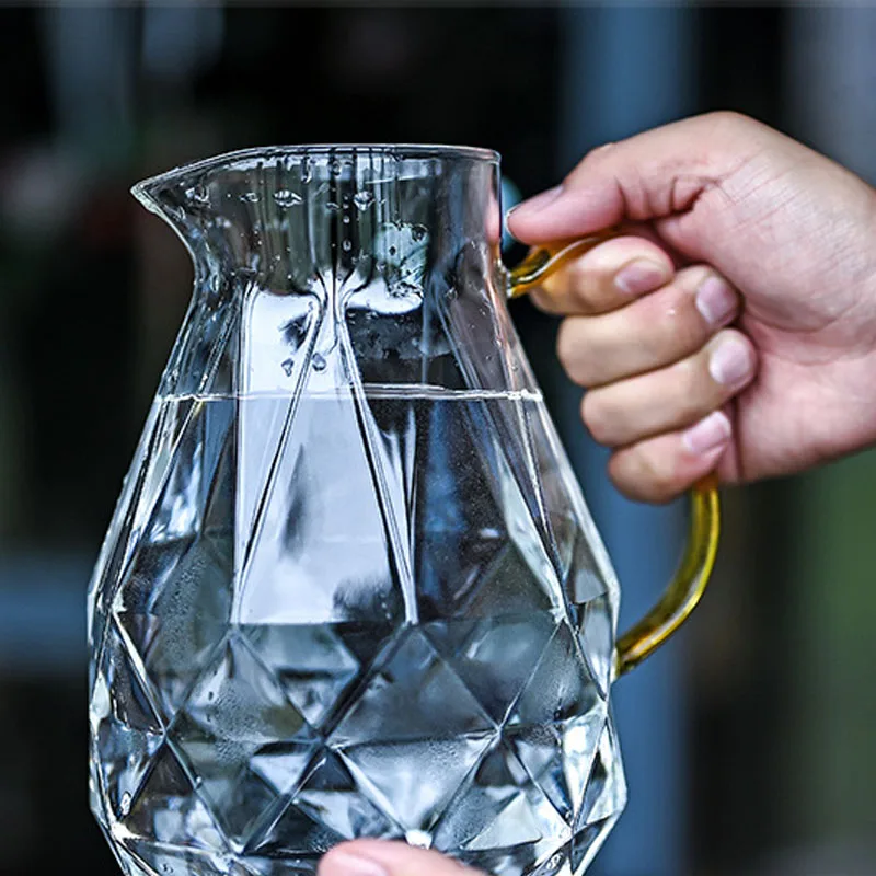1.5L Diamond Texture Glass Teapot Set Hot Cold Water Water Jug Transparent Coffee Pot Home Water Carafe Heat-resistant Teapot