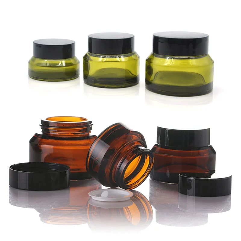 10 Stuks 15G 30G 50G Glas Amber Gezichtscrème Pot Lege Gezichtscrème Lotion Cosmetische Container Hervulbare flessen Reizen Monster Potten