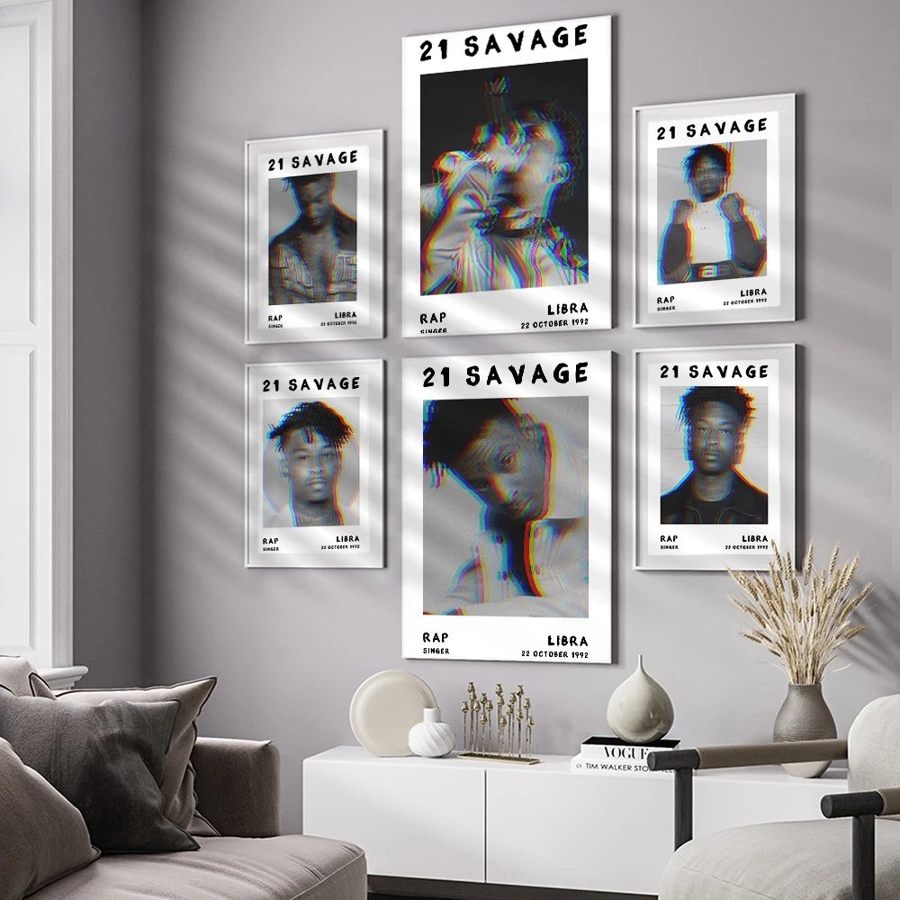 21 Savage Poster, Music Star Prints, Black White Handsome Man Wall Art, Retro Singer Wall Picture, Bar Pub Club Wall Stickers