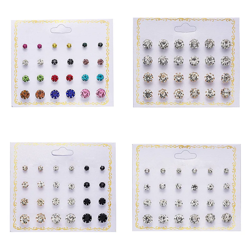 Rinhoo 12pairs Crystal Simulated Pearl Earrings Sets For Women Colorful Round Ear Stud Earrings Wedding Jewelry Box Earrings