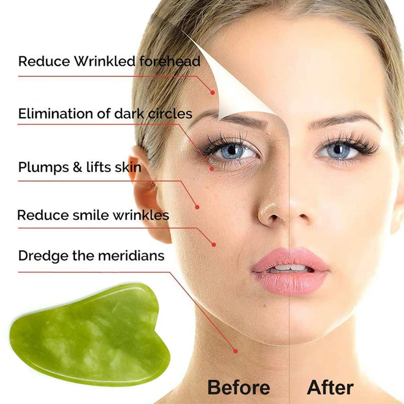 2-in-1 natürlicher Jadestein Gua Sha Scrapping Chin Lifting GuaSha Massagegerät Gesichtshautverjüngung Massage Gouasha Scraper Tools