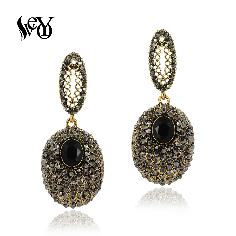 VEYO  Vintage ZA Rhinestone Drop Earrings for Women Ellipse Dangle Earrings Fashion 2019 New Gift Jewelry