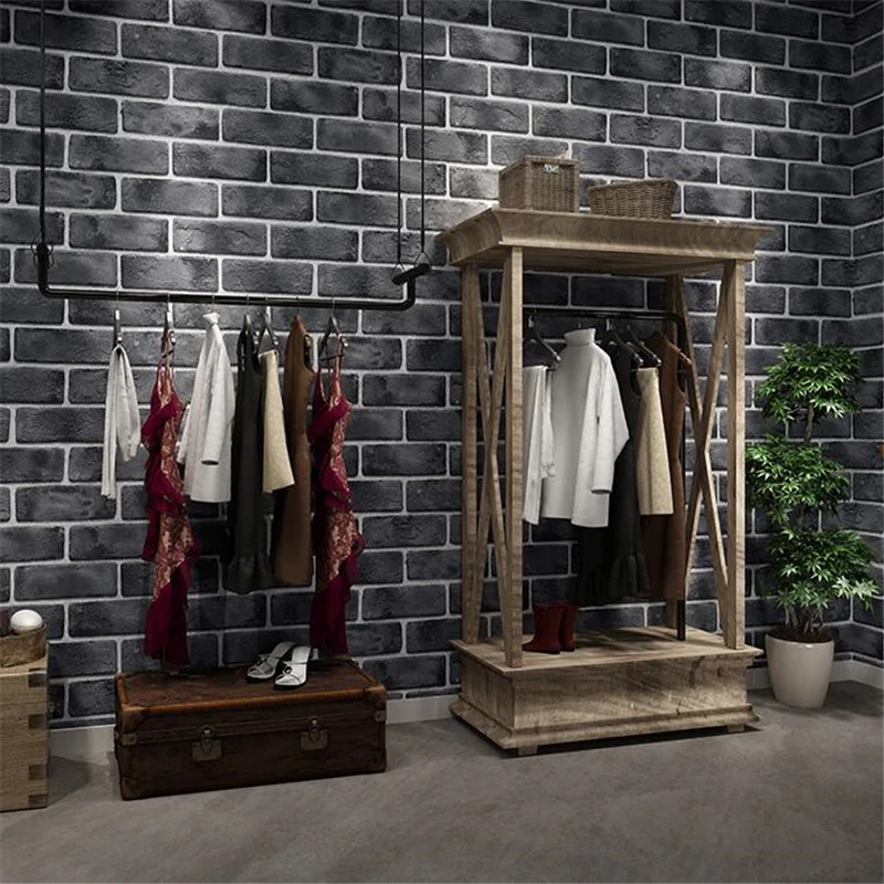 WELLYU new retro blue brick antique brick pattern wallpaper clothing store restaurant industrial wind barber shop wallpaper