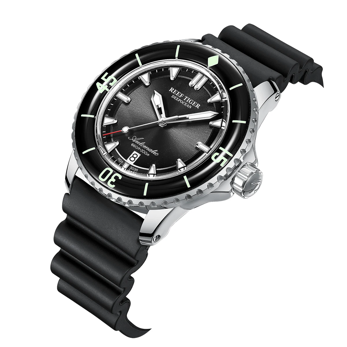 Reef Tiger/RT Top Brand Watch For Men Mechanical Steel Dive Watches Rubber Strap Luminous Waterproof Watch RGA3035