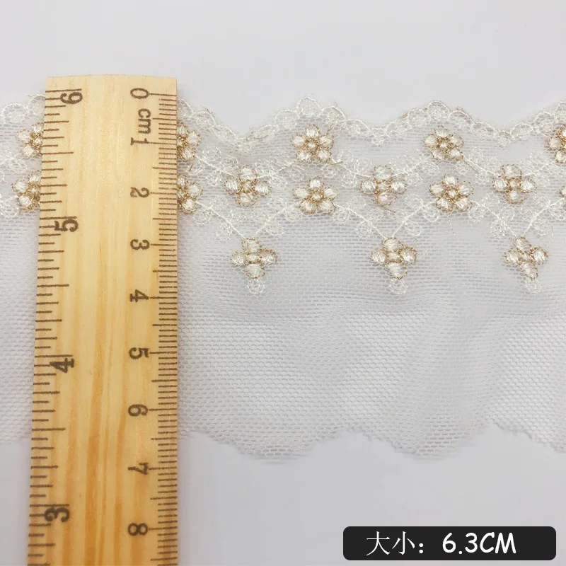 Net Yarn Mesh Embroidery Two-color lace DIY Golden Thread Small flowers Handmade Wedding Dress Skirt Accessories Lace