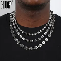 HIP Hop Width 7MM 9MM 11MM Stainless Steel Gold Silver Color Coffee Beans Link Chain Necklace Chain For Men Jewelry