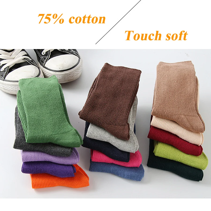 Cotton Woman Socks Black White Pink Khaki Purple Red 25 Solid Colors Casual Crew Sock Harajuku Multi color Type