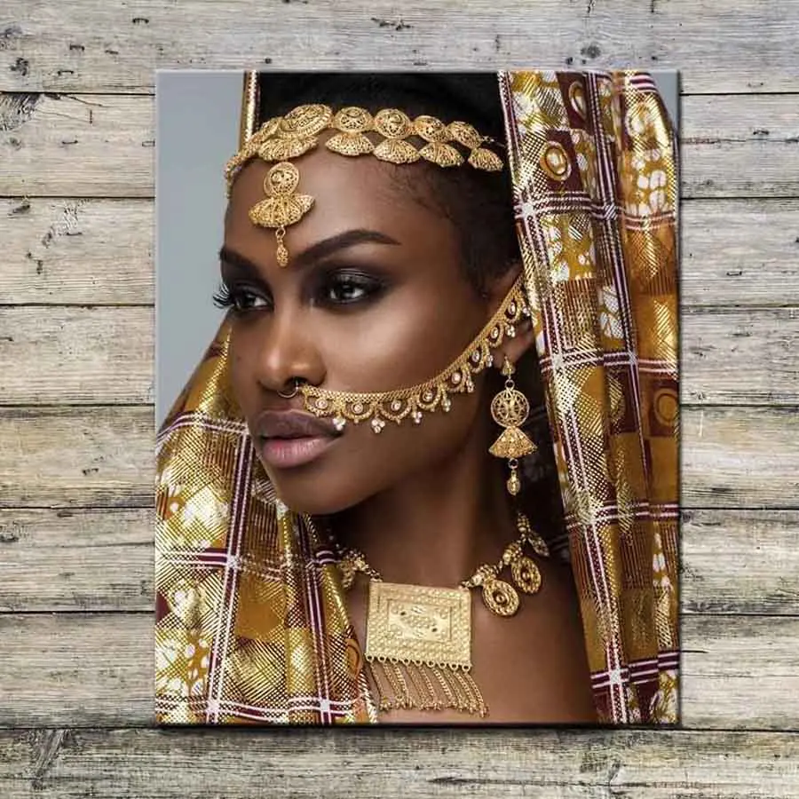 5D Diy Diamond Painting Abstract Gold Crown Black African Woman Cross Stitch Kits 3D Paint By Diamonds Mosaic Rhinestone Gift