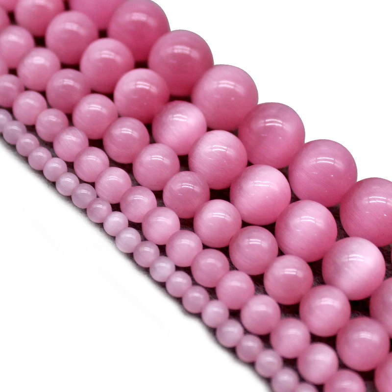 AAA+ Pink Cat Eye Beads Hight Quality Smooth Round Loose Beads For Jewelry Making Opal Stone DIY Bracelet 15inch 4 6 8 10 12mm