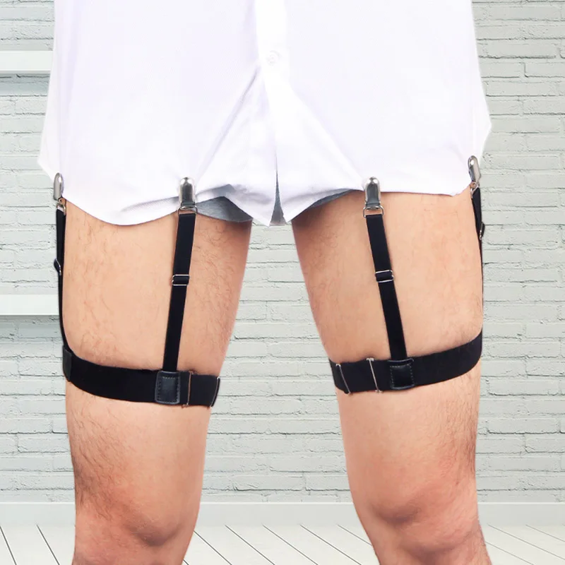 2 Pcs Men Shirt Stays Belt with Non-slip Locking Clips Keep Shirt Tucked Leg Thigh Suspender Garters Strap NIN668