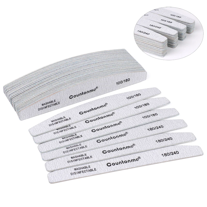 10pcs/Lot Professional Wooden Nail Files 180/240 Buffer 100/180 Grey Boat Wood Sandpaper Block Gel Polisher Sanding Nail Files