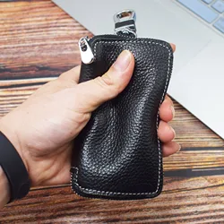 High Quality Genuine Leather Car Key Wallets Zipper Keys Case Bag Vintage Men Card Money Holder Housekeeper Keychain Cover