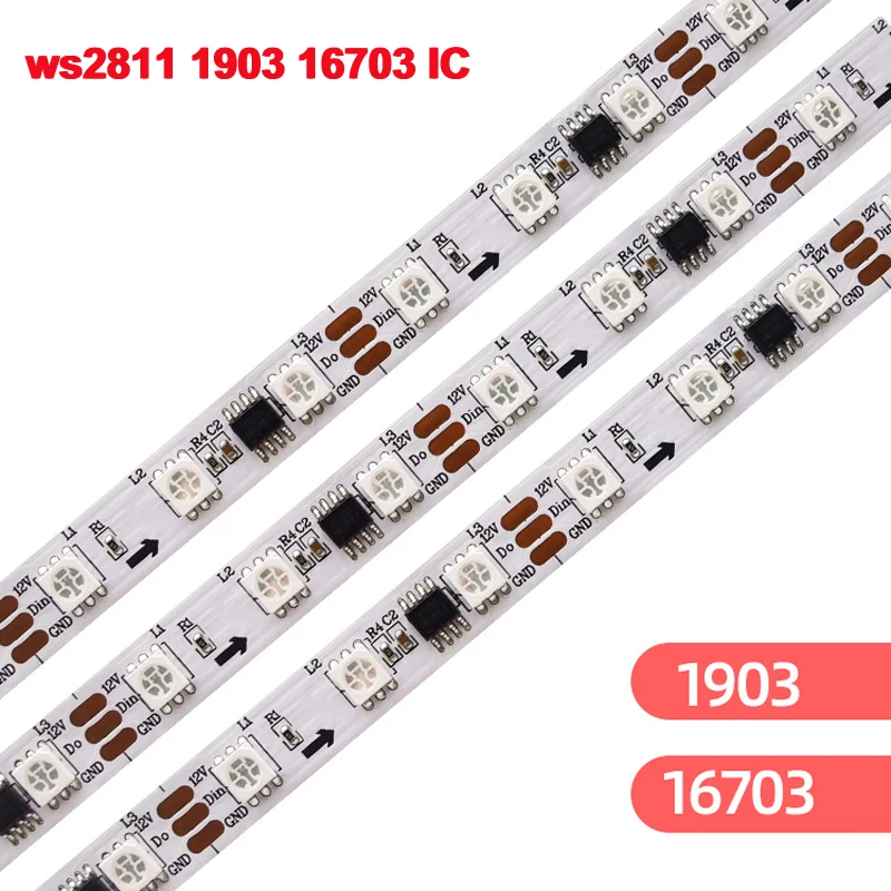 5m DC12V 1903  5050 RGB Addressable Led Pixel Strip 16703 2811 IC Full Color Ribbon Flexible Digital Led Strip Tape External IC