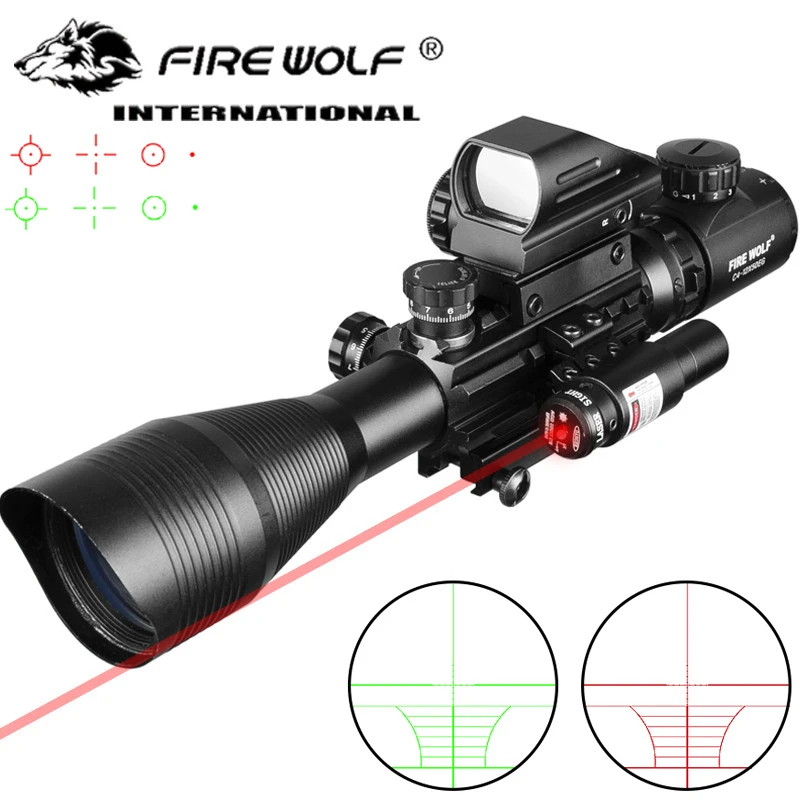 Hunting Airsofts Riflescope 4-12X50 EG 3 in 1 Tactical Air Gun Red Green Dot Laser Sight Scope Holographic Optics Rifle Scope