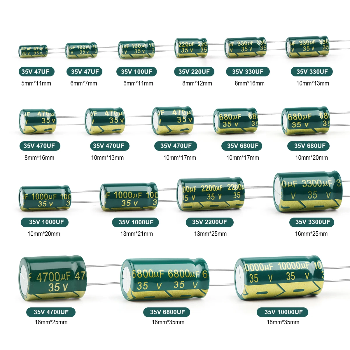 JCCON Aluminum Electrolytic Capacitor High Frequency Low ESR 6.3V 10V 16V 25V 35V 50V 63V 100V 400V 450V 100UF 220UF 330UF 470UF