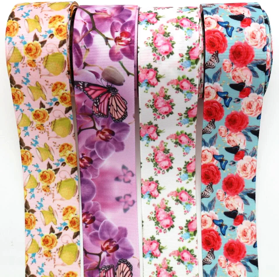 10 yards 38mm large flower butterfly ribbon DIY handmade material hair bow Christmas New Year decoration Grosgrain