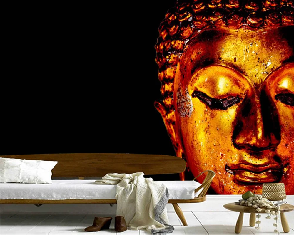 

Papel de parede Old golden buddha statue retro 3d wallpaper,living room bedroom wall papers home decor restaurant mural