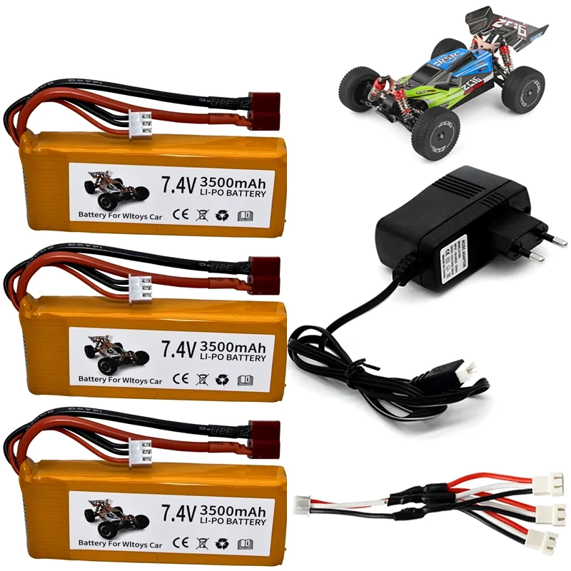 Juego de cargador de batería Lipo de 7,4 V, 3500mAh, para Wltoys 144001, 124016, 124017, 144002, 2s, 7,4 v, para Wltoys 12428, 12423, coche RC