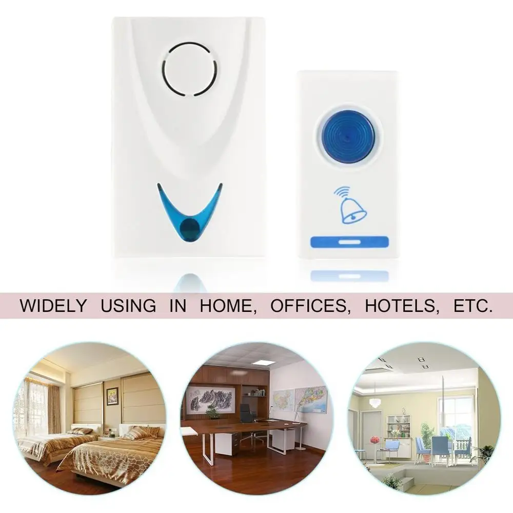 Wireless Door Bell 504D LED Chime Door Bell Doorbell & Wireles Remote control 32 Tune Songs White Home Security Use Doorbell