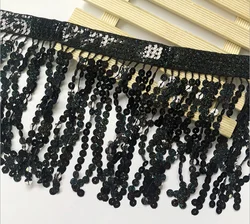 9Meters Glitter 16cm Width Sequins Tassel Fringe Trimming Lace Fabric Latin Stage Dance Skirts Garments DIY Accessories