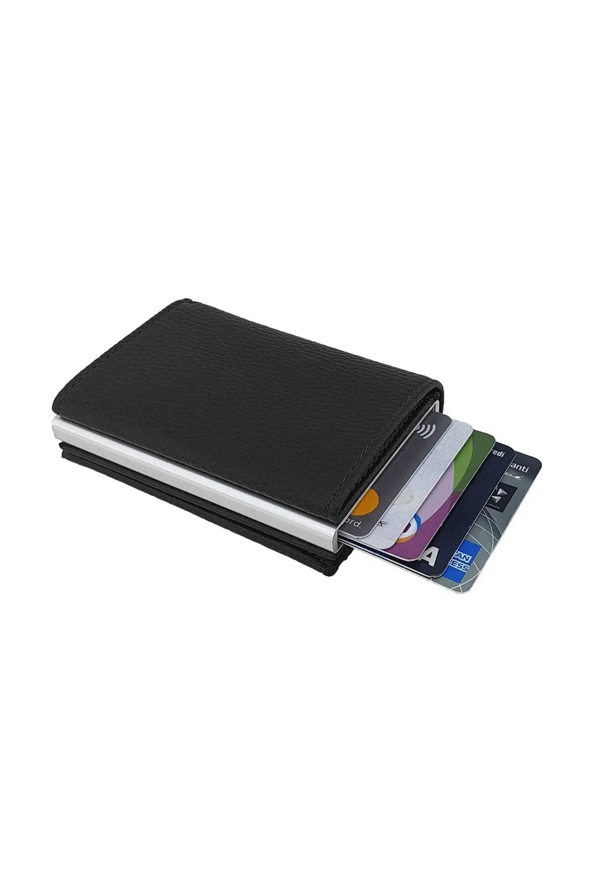 Men's black automatic mechanism card holder wallet Business ID credit card holder PU leather card wallet