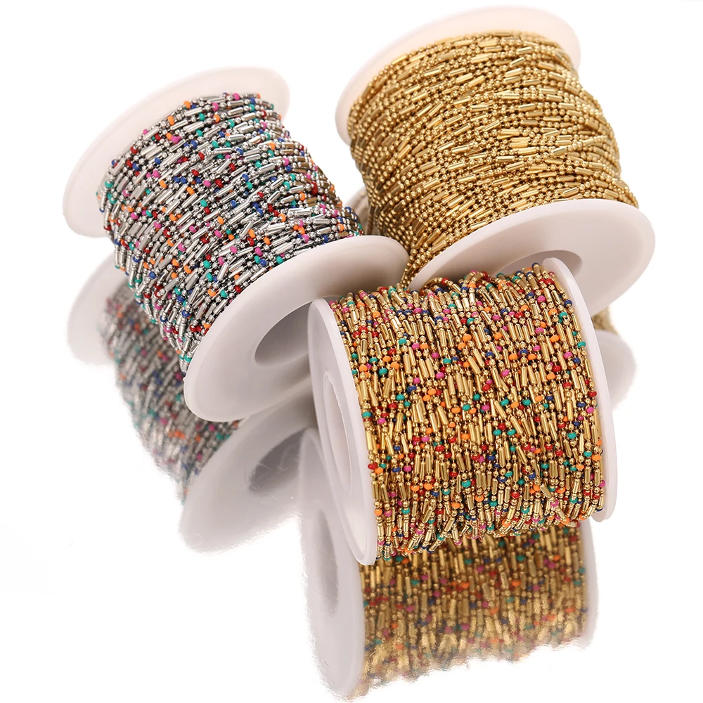 1 Meter Stainless Steel Colorful Enamel Beads Ball Link Chains DIY Jewelry Making Necklace Bracelets Anklets Findings In Bluk