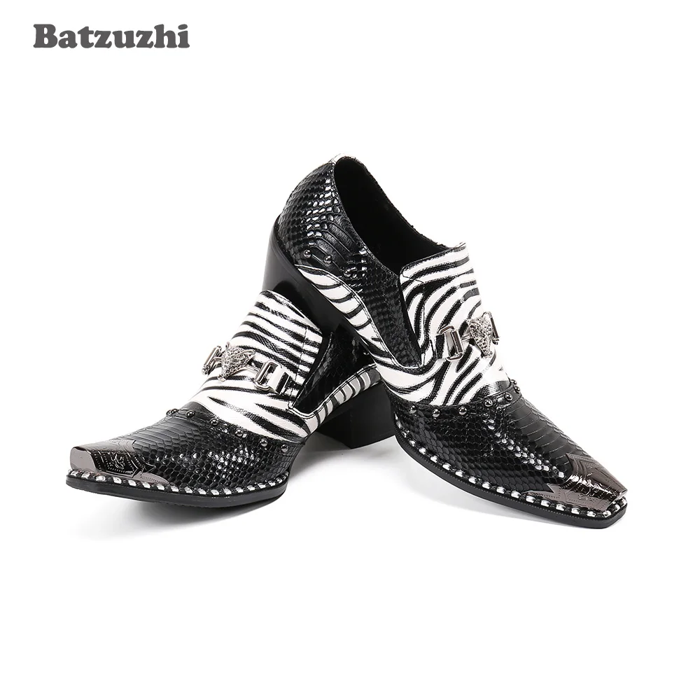 

Batzuzhi New Designer's Shoes Black White Genuine Leather Dress Shoes for Men Formal Business and Party Pointed Metal Tip ,38-46