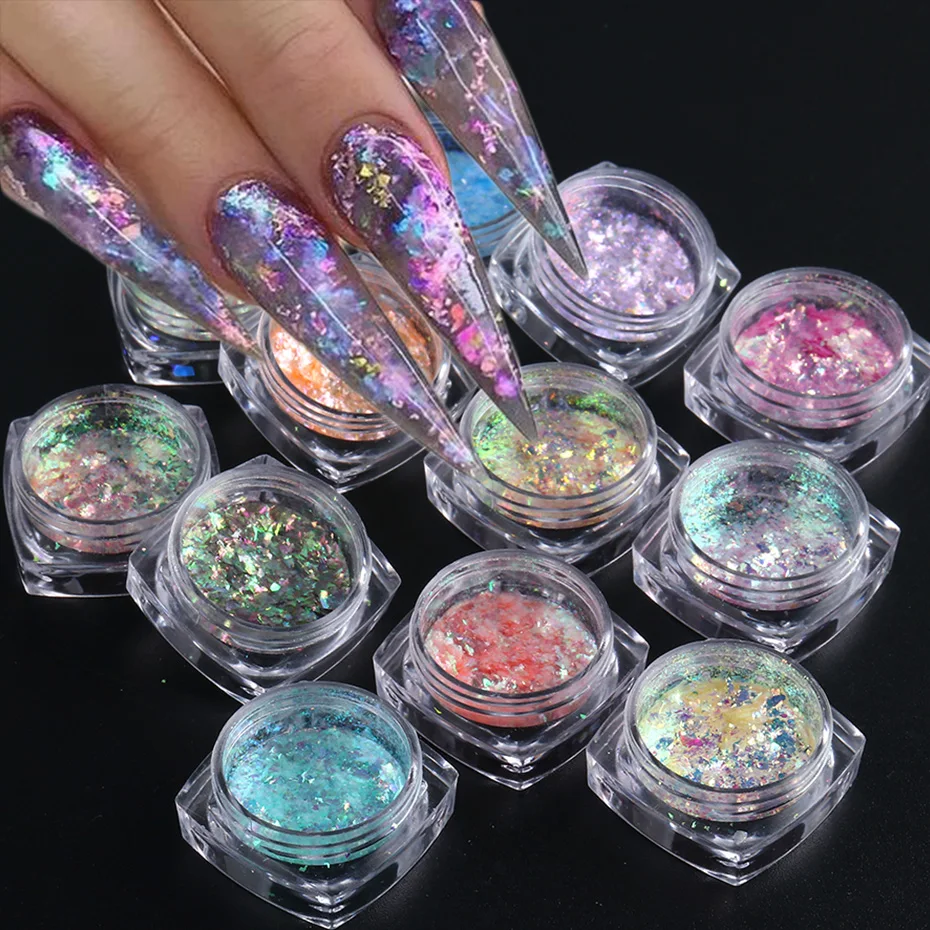 Opal Flakes Powder Nail Glitter Aurora Mermaid Blue Purple Irregular Acrylic Dust Sequins Design Manicure Accessories NLOB01-12