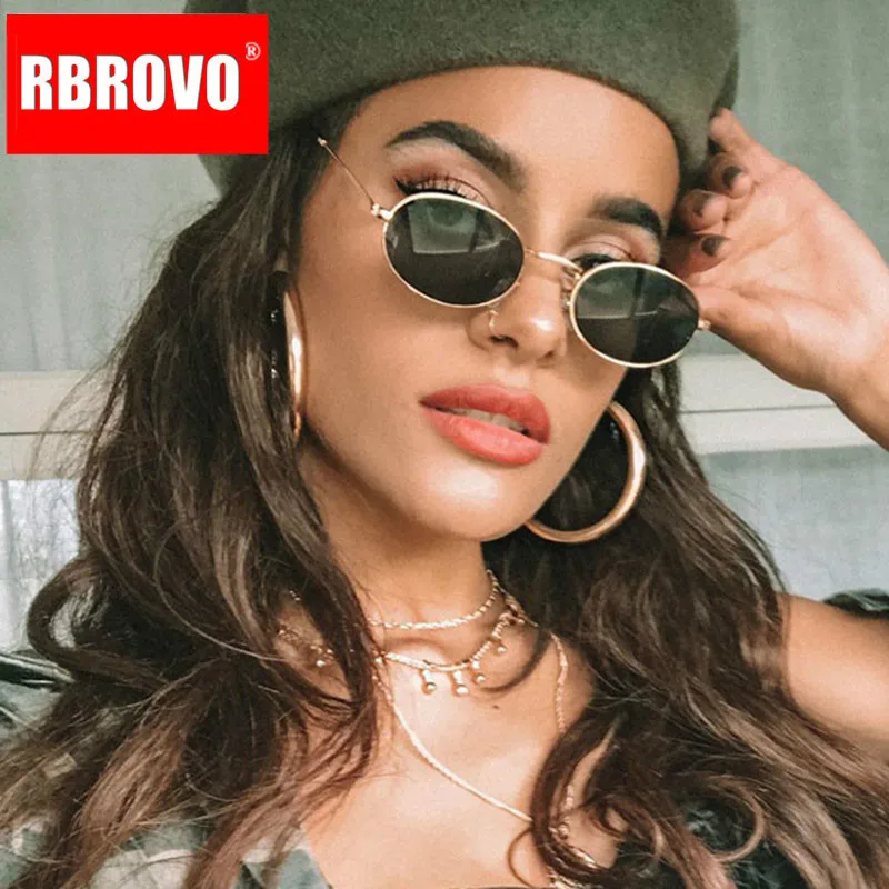 

RBROVO 2023 Luxury Oval Sunglasses Women Classic Alloy Glasses Street Beat Shopping Mirror Vintage Oculos De Sol Gafas UV400
