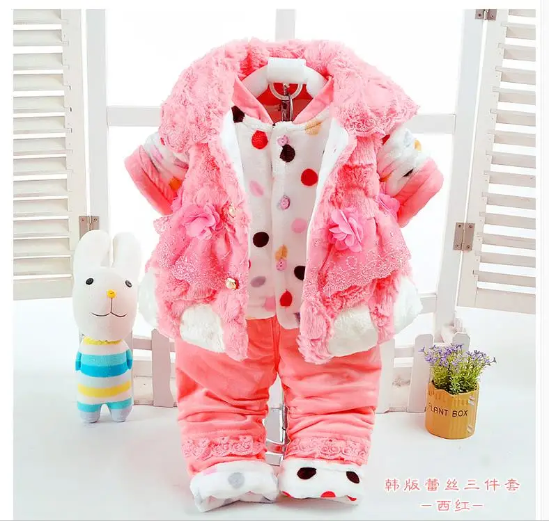 Baby girl lovely cotton-padded jacket suits 5