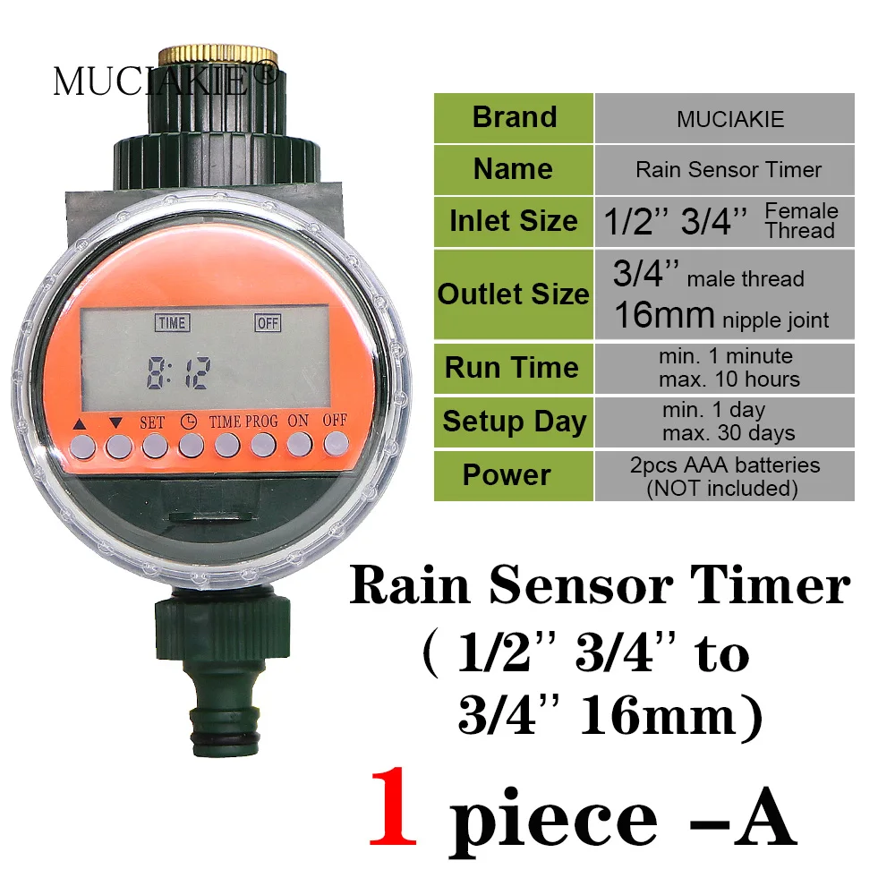 MUCIAKIE 5 rodzaje ogród czasowy wyłącznik przepływu wody czujnik deszczu Solar LCD podwójne pokrętło kontroler nawadniania 1/2 \'\'3/4\'\' Tap wspólne