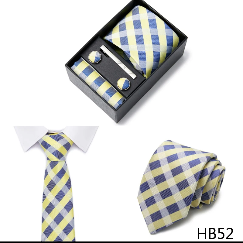 2023 neue Stil Hochzeit Geschenk Krawatte Für Männer Krawatte Box Anzug Zubehör Solide Blaue Krawatte Einstecktücher Manschettenknopf Set – Detail 18
