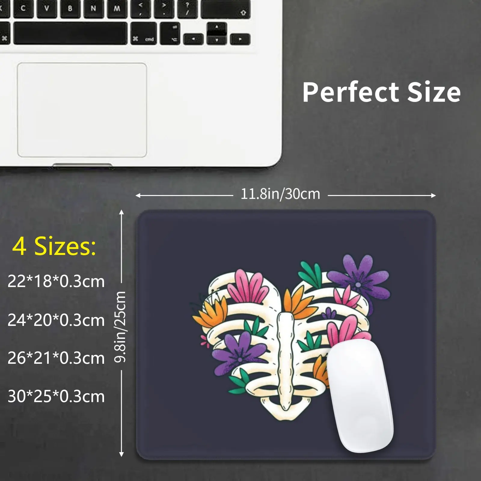 Heart , Rib Cage , Flowers Mouse Pad DIY Print Heart Chest Flower Heart Shaped Rip Florist Garden