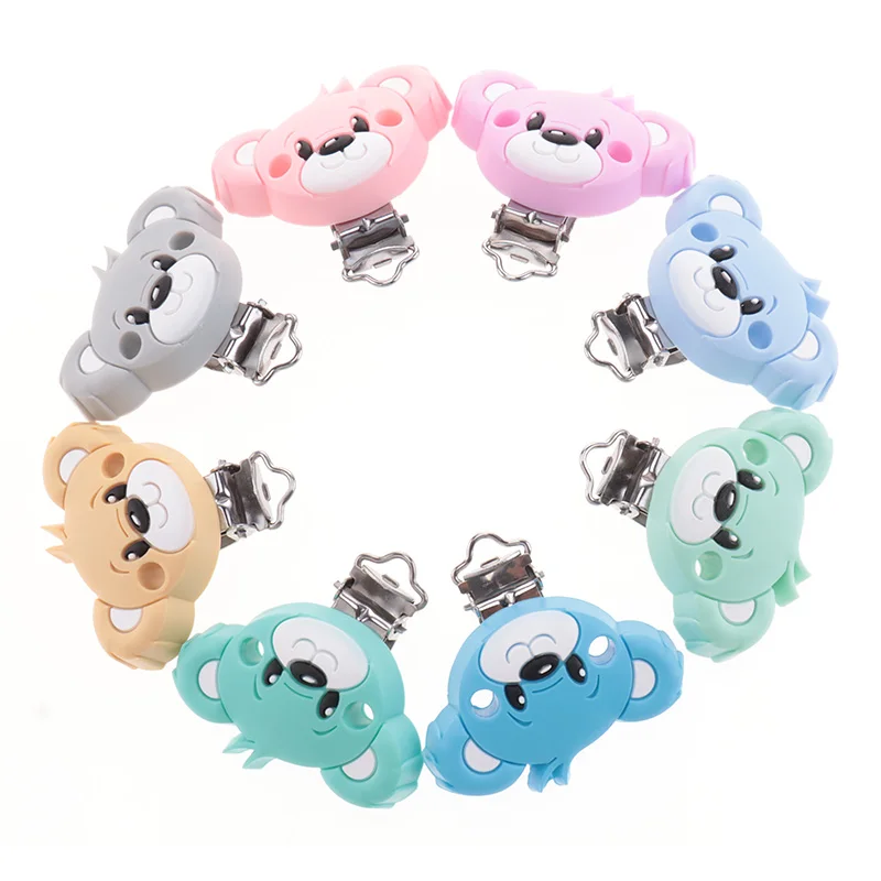 10PCS Bear Silicone Clips Bpa Free Chewing Baby Teething Necklace  Pacifier Chain Fitting Food Grade Teether Jewelry Accessories