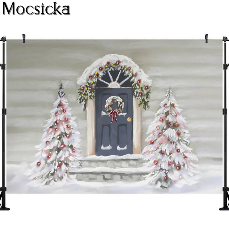 Décors de photographie de Noël de flocon de neige d'hiver, décor de guirxiété d'arbre de Noël, accessoires de photo de portrait d'enfant, fond de stand de studio