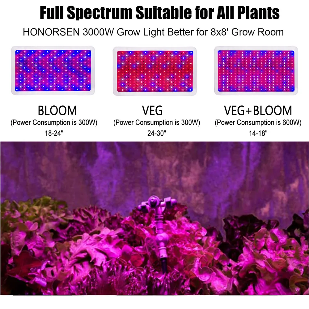 

3000W LED Grow Light Full Spectrum Double Switch Plant Light for Hydroponic Indoor Plants Veg and Flower (10W LEDs 300Pcs）