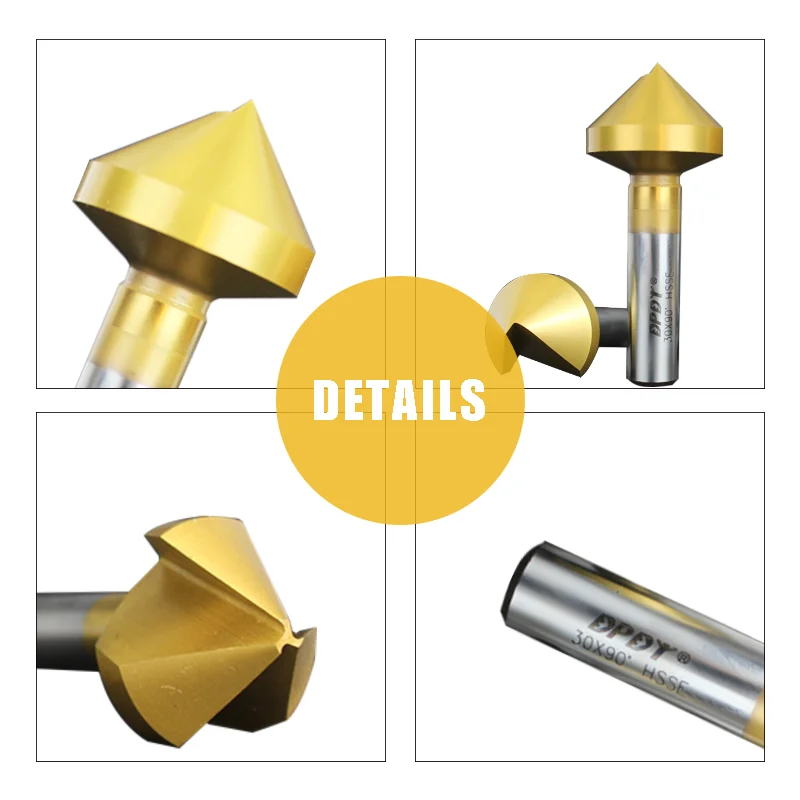 UCHEER 6pcs 90 Degree HSS Chamfer Cutter 6.3-20.5mm 3Flute Chamfer Drill Bit Set Countersink Drill Bit