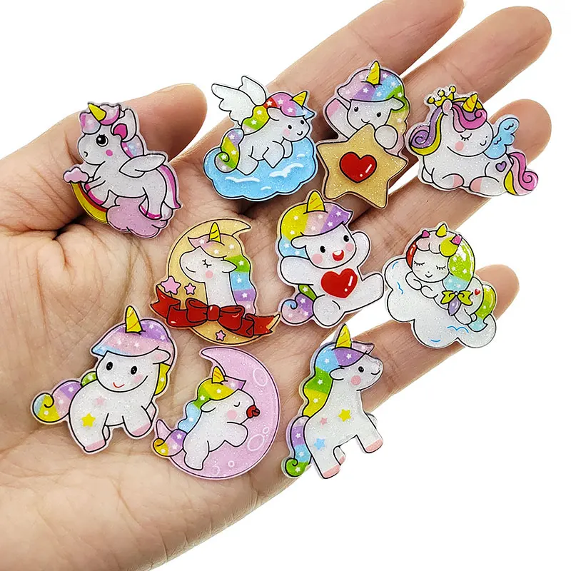 New arrival DIY acrylic cartoon Unicorn   planar resin cabochons horse for kids hair clips cover  accessories