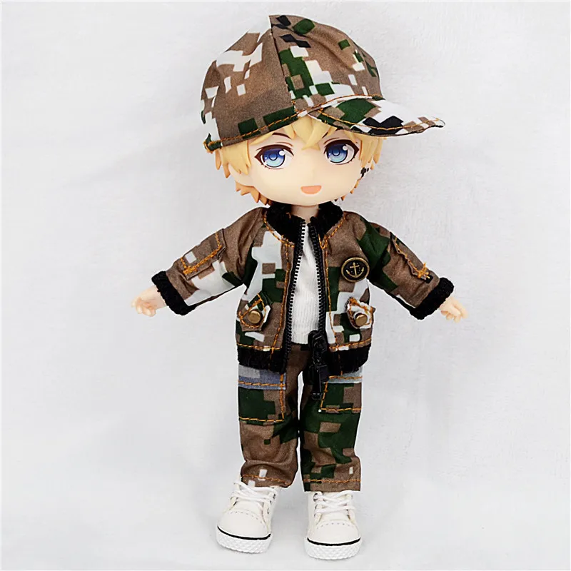 

New Fashion military uniform pants hat three-piece suit Doll Clothes for ob11,obitsu 11,molly, gsc,1/12 BJD Doll Accessories