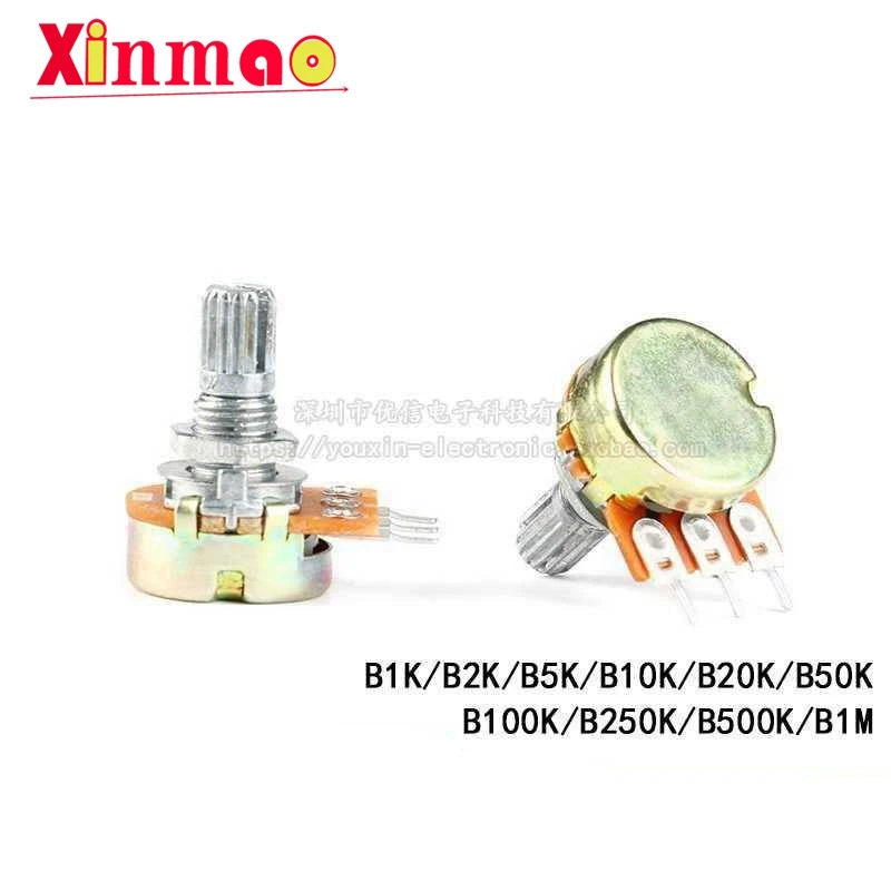 5pcs WH148 B1K B2K B5K B10K B20K B50K B100K B500K 3Pin 15mm Shaft Amplifier Dual Stereo Potentiometer 1K 2K 5K 10K 50K 100K 500K